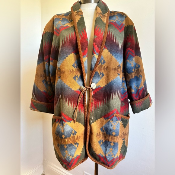 Jones New York Sport 100% Cotton Southwestern Print Spring Jacket size Large - Picture 1 of 15